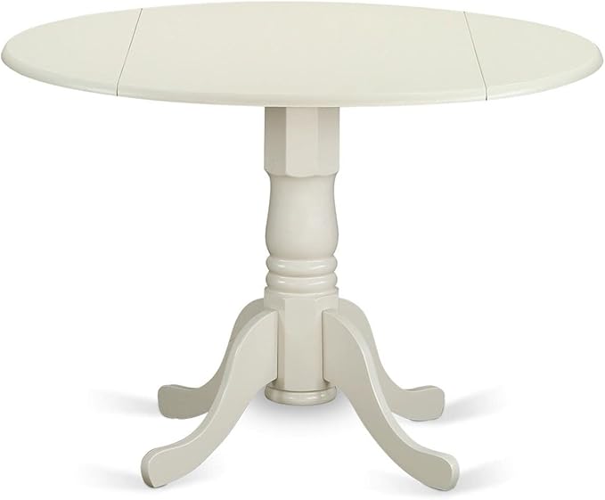 East West Furniture DLAD3-LWH-LC 3 Piece Dining Room Furniture Set Contains a Round Dining Table with Dropleaf and 2 Faux Leather Upholstered Chairs, 42x42 Inch, Linen White