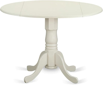 East West Furniture DLAD3-LWH-LC 3 Piece Dining Room Furniture Set Contains a Round Dining Table with Dropleaf and 2 Faux Leather Upholstered Chairs, 42x42 Inch, Linen White