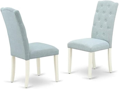 East West Furniture X097CE215-9 9 Piece Kitchen Table Set Includes a Rectangle Dining Table with X-Legs and 8 Baby Blue Linen Fabric Parson Dining Room Chairs, 40x72 Inch, Multi-Color
