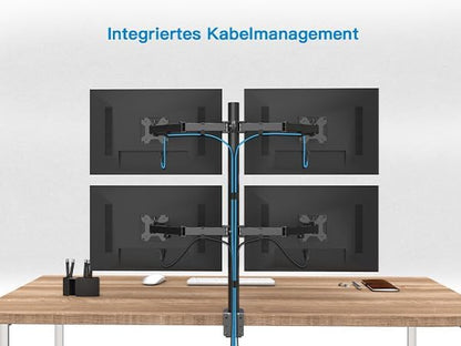 HUANUO Quad Computer Monitor Mount - Heavy Duty LCD Computer 4 Monitor Stand with Full Articulation, Fits Four Screens up to 27 Inches - Each Arm Holds up to 17.6lbs, VESA 75x75-100x100mm