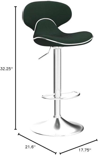 Roundhill Furniture Masaccio Velvet Upholstered Adjustable Swivel Barstool, Set of 2, Green