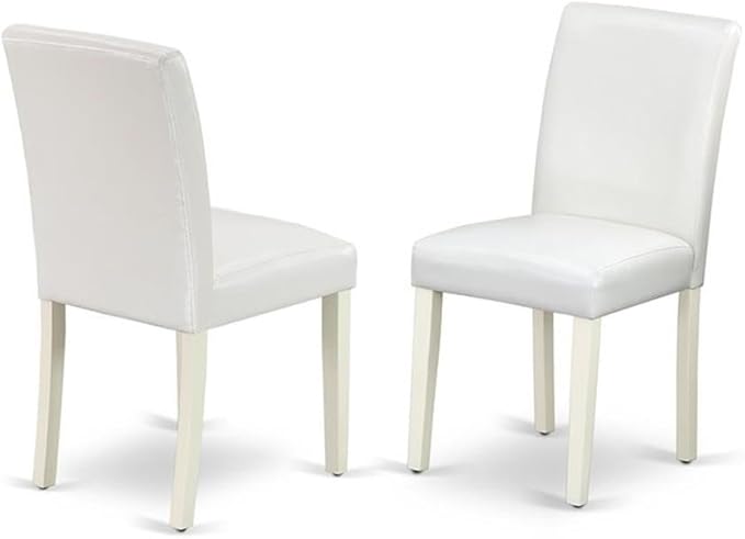 East West Furniture V097AB264-9 9 Piece Modern Dining Table Set Includes a Rectangle Dining Room Table with V-Legs and 8 White Faux Leather Parsons Chairs, 40x72 Inch, Multi-Color