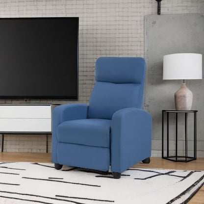 BestMassage | Recliner Chair | with 2 Point Massage Function | Textile Blue | with Lumbar Support, Adjustable Push Back, Footrest & Padded Seat | Easy Assembly | for Living Room, Home Theatre