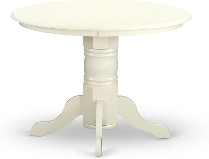 East West Furniture SHBO3-WHI-LC 3 Piece Dinette Set for Small Spaces Contains a Round Kitchen Table with Pedestal and 2 Faux Leather Upholstered Dining Chairs, 42x42 Inch, Linen White