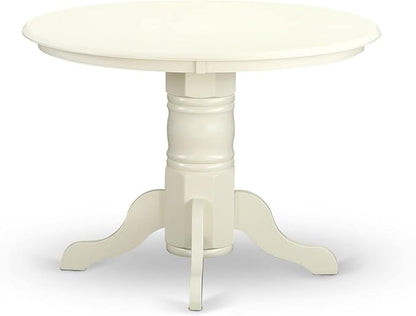 East West Furniture SHBO3-WHI-LC 3 Piece Dinette Set for Small Spaces Contains a Round Kitchen Table with Pedestal and 2 Faux Leather Upholstered Dining Chairs, 42x42 Inch, Linen White