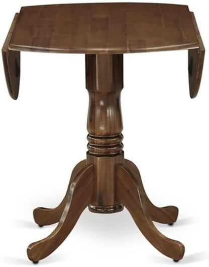 East West Furniture DLEL3-AWA-05 3 Piece Kitchen Table & Chairs Set Consist of a Round Dining Table with Dropleaf and 2 Upholstered Parson Chairs, 42x42 Inch, Antique Walnut