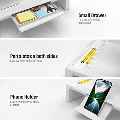 OImatser Monitor Stand Riser 3.0 USB HUB, Type-C Data Port, Foldable Computer Monitor Riser, Adjustable Length Computer Stand and Storage Drawer & Pen Slot, Phone Stand for Computer