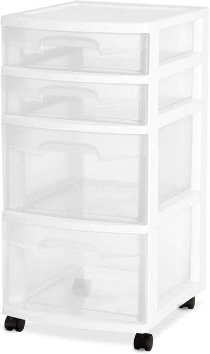 Sterilite 28228002 Home 4 Drawer Wide Storage Cart Portable Container w/Casters
