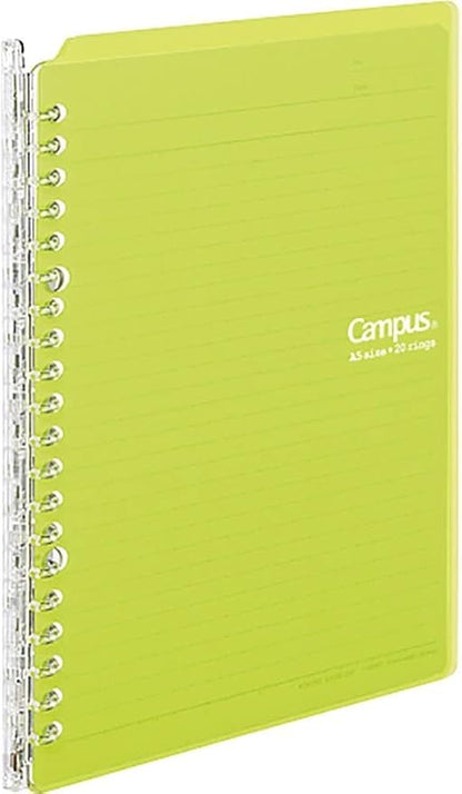Kokuyo Campus Smart Ring Binder, A5 Yellow Green Refillable Binder Notebook 20 Holes with 10 Extra Loose-Leaf Paper, Up to 25 Filler Papers for Work & Study, Japan Import (RU-SP130YG)