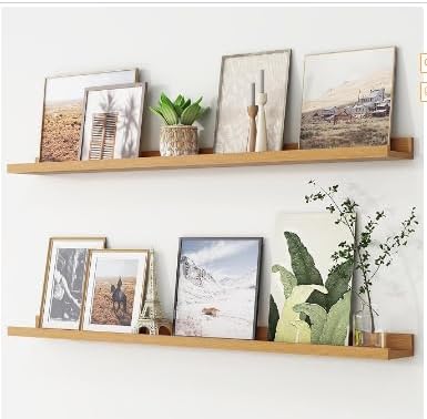 47.2 Inches Long Floating Shelves Wall Mounted, 2 Set Rustic Wall Shelf for Bedroom, Nursery Book Shelf with Lip, Picture Ledge Shelf for Wall Decor Living Room Bathroom Kitchen - Oak