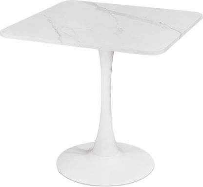 Square Modern Dinning Table 30 inches for 2-4 Bistro Tulip Table with Faux Marble top,Easy Assemble,Sturdy Metal Frame Diameter 30in*H28.74in(White, 30in)