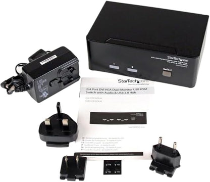 StarTech.com 2 Port KVM Switch - DVI and VGA w/ Audio and USB 2.0 Hub – Dual Monitor / Display / Screen KVM Switch - DVI VGA , TAA (SV231DDVDUA)