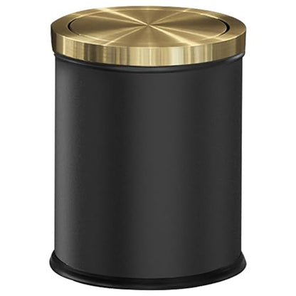 4GAL Bathroom Trash Can with Lid, Small Trash Can with Bronze lid,Black and Gold Waste Basket for Bathroom,Kitchen，Living Room,Hotel,Office (Black)