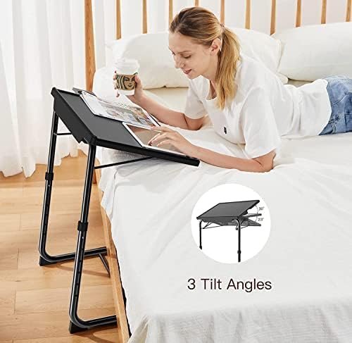 Adjustable TV Tray Set of 2 - TV Dinner Tray on Bed & Sofa, Comfortable TV Tray Table with 6 Height & 3 Tilt Angle Adjustments by HUANUO (2 Pack)