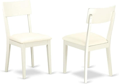 East West Furniture SHAD3-LWH-LC 3 Piece Kitchen Table & Chairs Set Contains a Round Dining Room Table with Pedestal and 2 Faux Leather Upholstered Chairs, 42x42 Inch, Linen White