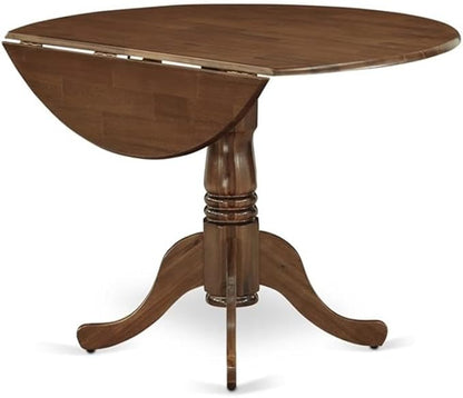 East West Furniture DLEL5-AWA-05 5 Piece Dinette Set for Small Spaces Includes a Round Kitchen Table with Dropleaf and 4 Parson Dining Chairs, 42x42 Inch, Antique Walnut