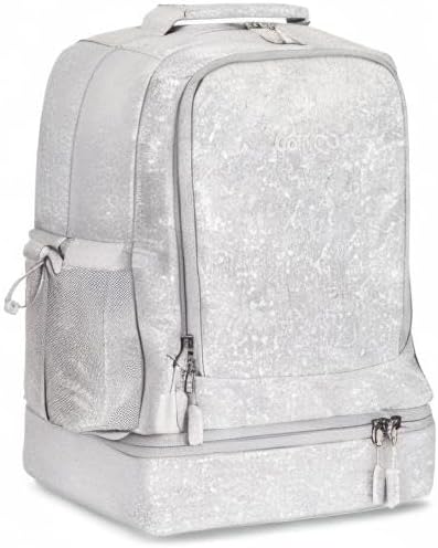 Bentgo Kids 2-in-1 Backpack & Insulated Lunch Bag - Glitter Designed 16” Backpack for School & Travel -, Durable, Water Resistant, Padded, & Large Compartments (Glitter Edition - Silver)