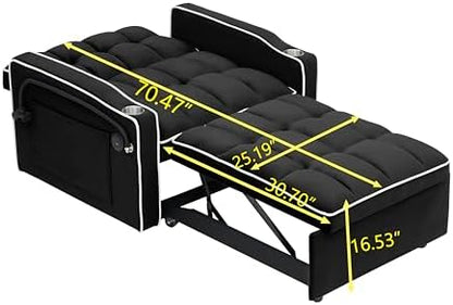 Sleeper Chair with Pull Out Bed, 5 In1 Convertible Chair Bed, Black