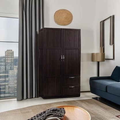 Sauder Select Multipurpose Bedroom Armoire Wardrobe Closet Pantry Storage Cabinet with Storage Drawers and Hanging Rail, in Cinnamon Cherry