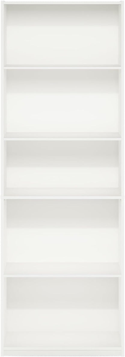 Furinno GEHRY Book Shelf, 5-Tier Bookshelf, Bookcase with Adjustable Shelves, 11.6 x 24.8 x 71.4, for Living Room, Bedroom, Home Office, White