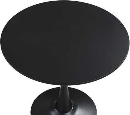 27.3" Tulip Dining Table, Black, Perfect for 2-4 People, Mid-Century Modern Style, Round MDF Top with Sturdy Base for Dining Room, Living Room, Cafe