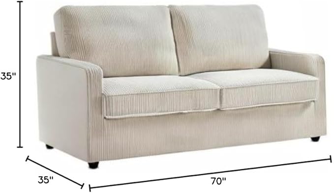Reversible Sleeper Sofa Bed with Comfortable Memory Foam Mattress, Convertible Corduroy Full Size Pull Out Couch for Living Room, Space Saving Furniture, 70" Wide, Rectangular Arms, Ivory