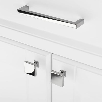KOOFIZO 10 Pack Polished Chrome Cabinet Knobs Chrome Drawer Knobs K08 Square Single Hole Cabinet Pulls for Cabinets Drawer Dresser Cupboard Bedroom Closet Bathroom Vanity