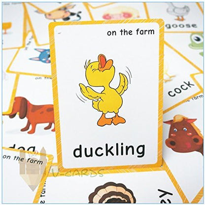 20 pcs Farm Animals Flashcards for Kids | Learning Cards & Montessori Pocket Cards for Pre-K Wall Stickers and Insect Themed Party, Online Classroom | Teacher/Autism Therapists Tools