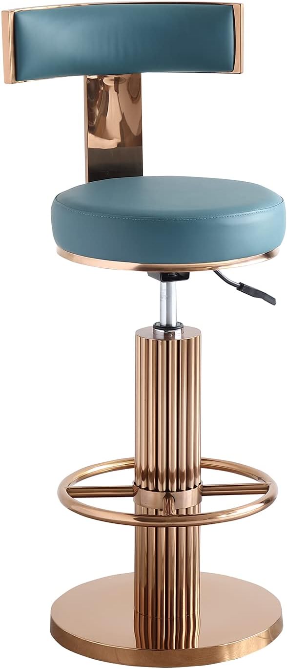FUNROLUX Swivel Bar Stools with Backrest, Modern Adjustable Height Counter Stool with Stainless Steel Legs and Comfortable Cushion, Rose Bar Chairs for Kitchen Island Counter (Blue)