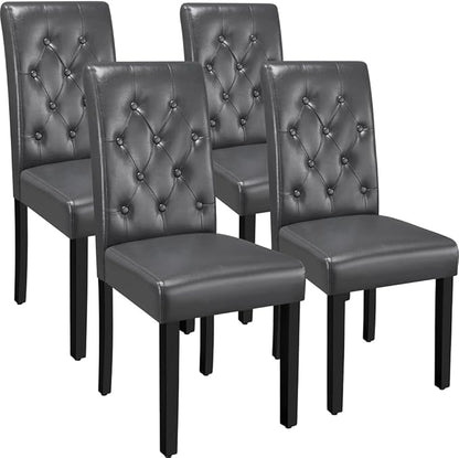 Yaheetech Dining Chairs Set of 4 Modern Style Faux Leather Dining Room Chairs with Solid Wood Legs and Button Tufted Padded for Home Kitchen, Gray