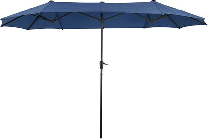PHI VILLA 13 ft Outdoor Patio Umbrella, Large Rectangular Double Sided Market Table Twin Umbrellas with Crank Handle for Deck Pool, Navy Blue