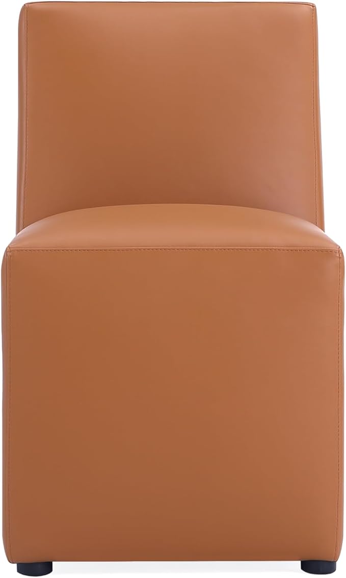 Manhattan Comfort Anna Square Modern Dining Chair with Head to Toe Faux Leather Upholstery and Plastic Foot Padding, Luxury Accent Furniture, Set of 1, Saddle