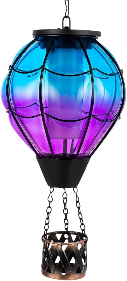 Solar Hot Air Balloon Lantern with Flame Flickering LED Glass Hot Air Balloon Solar Lanterns Outdoor Waterproof Hanging Lights for Patio,Porch,Yard,Garden Decor Mother Day Gifts for Women