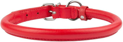 CollarDirect Rolled Leather Dog Collar, Soft Padded Round Puppy Collar, Handmade Genuine Leather Collar Dog Small Large Cat Collars 13 Colors (6-7 Inch, Red Textured)
