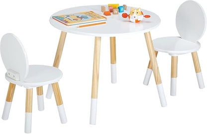 VECELO Round Table and Chair Set Playroom Furniture Wooden, Modern Minimalist Design, Compact Size, Easy Assembly, White
