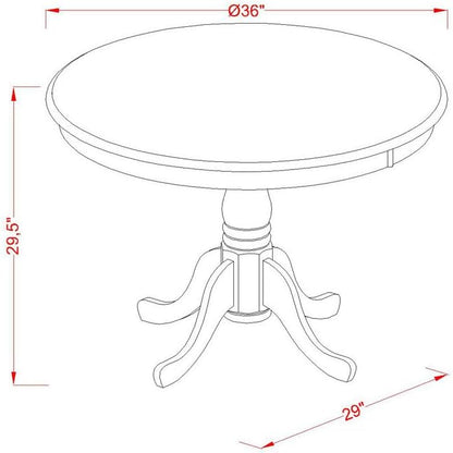East West Furniture ANGR5-LWH-W 5 Piece Dining Table Set for 4 Includes a Round Kitchen Table with Pedestal and 4 Dining Room Chairs, 36x36 Inch, Linen White
