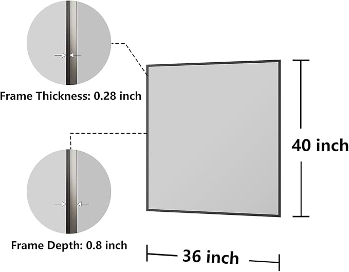 Bathroom Mirror 36"x40" Matte Black Rectangle Bathroom Wall Mirror for Over Sink, Modern Large Vanity Mirror, HD Tempered Glass, Anti-Rust Aluminum Alloy Frame, for Living Room, Bedroom, Entryway