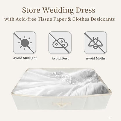 Wedding Dress Storage Box: Dresses Preservation Bag with 30Pcs Acid-free Tissue Paper & Microfiber Gloves