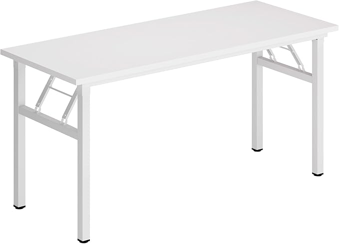 DlandHome Large Computer Desk, Folding Desk, Decent and Steady Home Office Desk/Workstation/Table 54.3inch White White