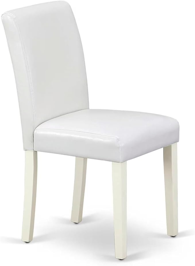 East West Furniture V027AB264-5 5 Piece Dinette Set Includes a Rectangle Dining Room Table with V-Legs and 4 White Faux Leather Upholstered Parson Chairs, 40x72 Inch, Multi-Color