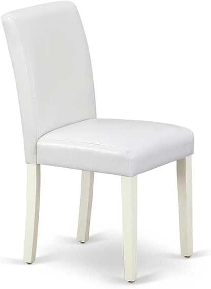East West Furniture V027AB264-5 5 Piece Dinette Set Includes a Rectangle Dining Room Table with V-Legs and 4 White Faux Leather Upholstered Parson Chairs, 40x72 Inch, Multi-Color
