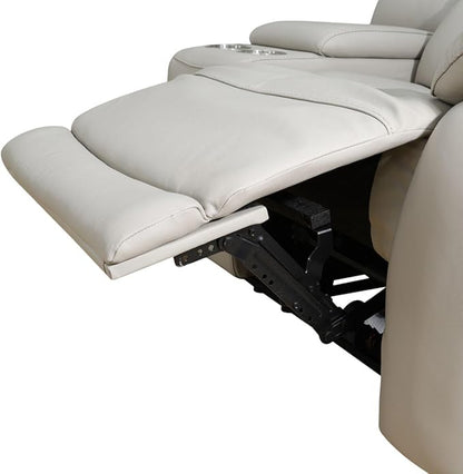Electric Power Recliner Sofa Genuine Breathing Leather Recliner Couch 3-Seater, Comfy Wide Lazy Top Grain Leather Sofa with USB Port for Living Room (Grey, Three-Seater Sofa)