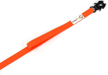 6ft Blaze Orange Dual Handle Silicone Tactical Dog Leash for Medium, Large, Giant Breeds | Quick Release Swivel Clip Carabiner | Coated Nylon Heavy Duty | Strong Puller | Training Leashes
