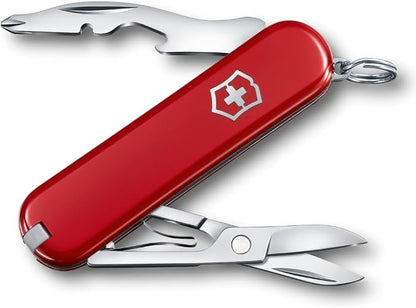Victorinox Jetsetter Swiss Army Knife, Compact 7 Function Swiss Made Pocket Knife with Scissors, Magnetic Phillips Screwdriver and Key Ring – Red