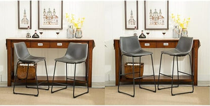 Roundhill Furniture Vintage PU Leather Bar Stools, Antique Gray, Set of 2