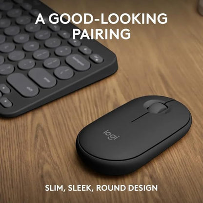 Logitech Pebble 2 Combo Wireless Keyboard and Mouse Bundle, Compact Slim Design, Bluetooth & Logi Bolt, Silent Scissor Keys, Multi-Device Pairing, Windows Mac iPad Chrome - Graphite, Includes Cloth