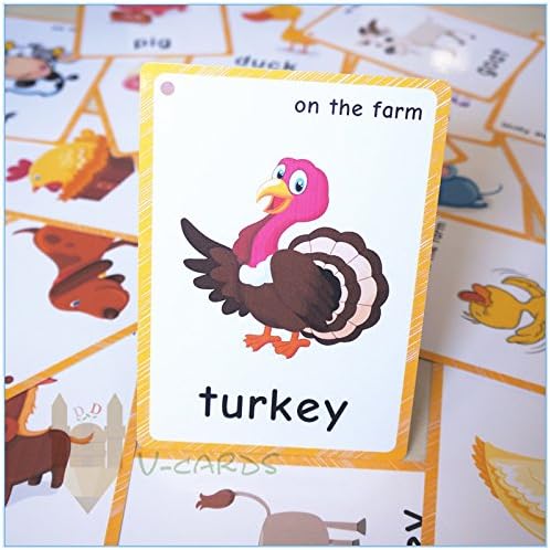 20 pcs Farm Animals Flashcards for Kids | Learning Cards & Montessori Pocket Cards for Pre-K Wall Stickers and Insect Themed Party, Online Classroom | Teacher/Autism Therapists Tools