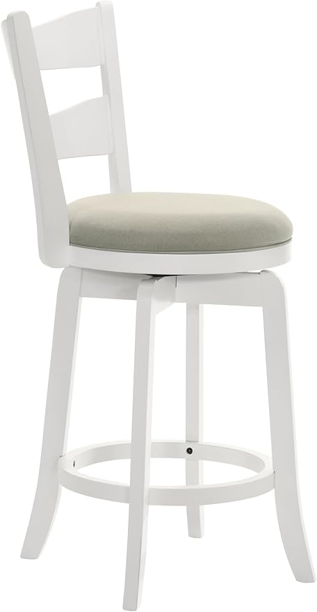 Armen Living Blair 30 in. Matte White Bar Height Rubberwood Swivel Barstool with Fog Fabric Seat - Set of 4