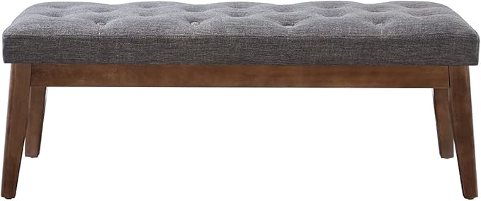 24KF Linen Upholstered Buttons Tufted Entryway Bench with Solid Wood Leg,Bed Bench Ottoman with Padded Seat,5034-Dark Gray