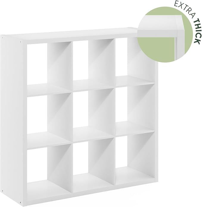 Furinno Cubicle Open Back Decorative Cube Storage Organizer, 9-Cube, White
